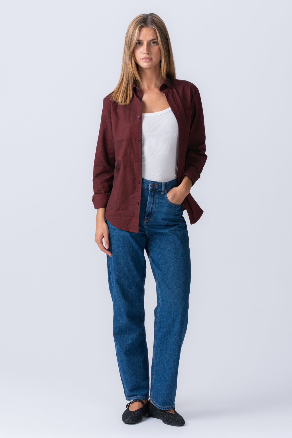 Boyfriend Oxford Skjorte - Bordeaux