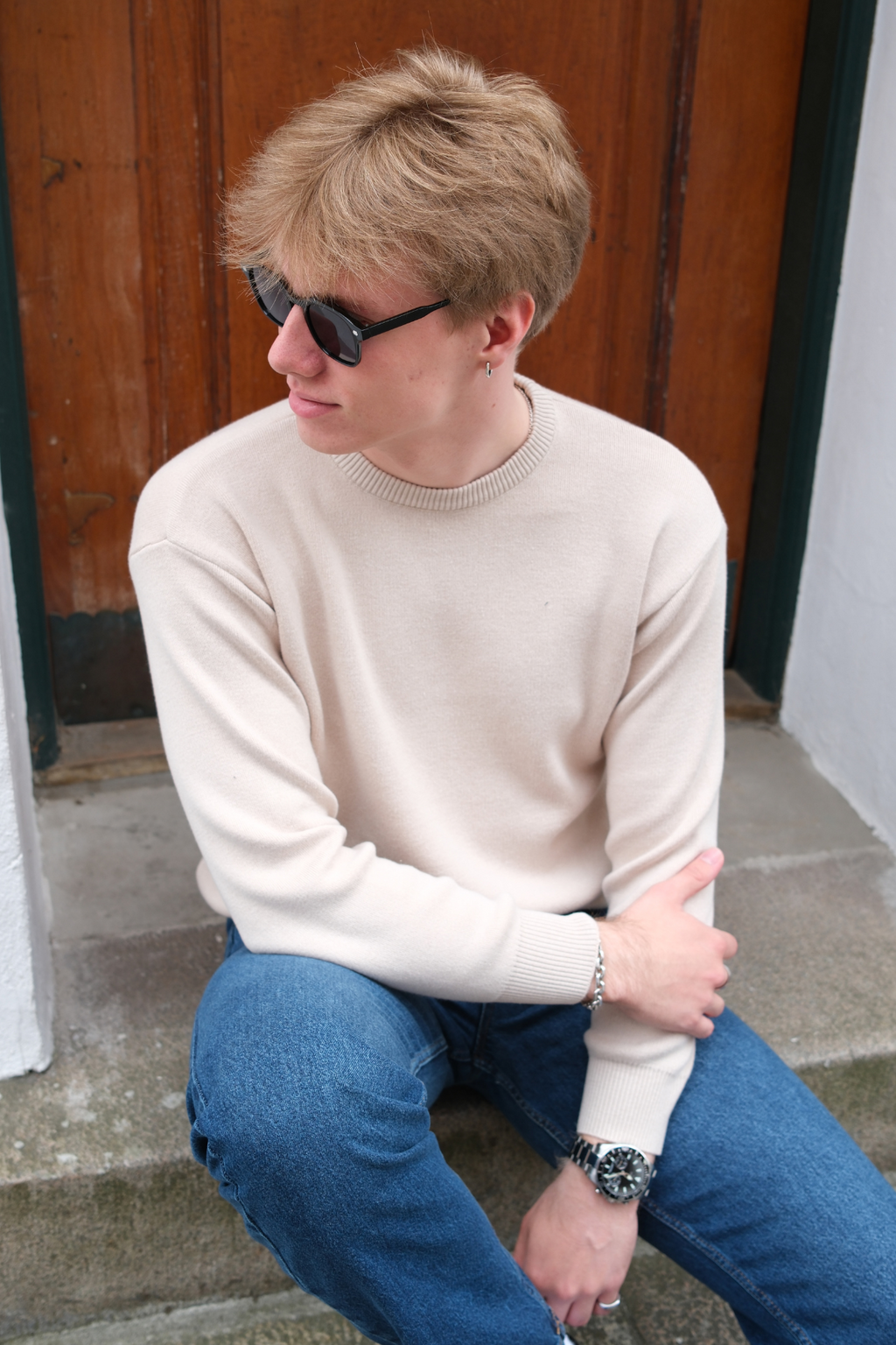 Crewneck Knit Sweater - Lys Beige