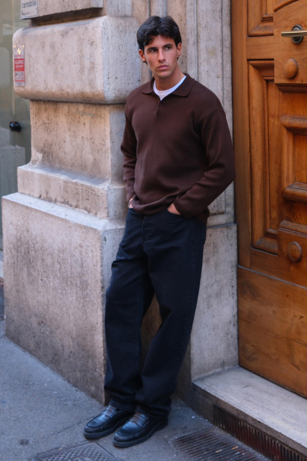 Strikket Langærmet Polo - Lys Brun