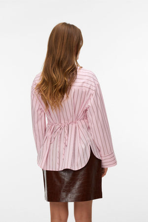 Gina Belt Shirt - Pink-A-Boo Stribet - Cocoa Brown/Snow White