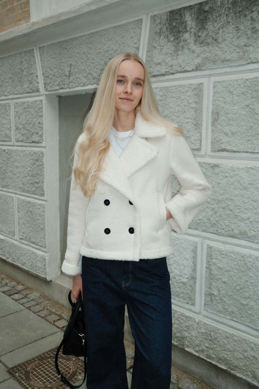 Shearling Kort Frakke - Chalk