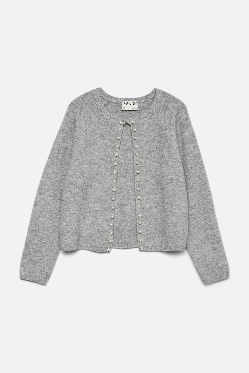 Magalene O-Neck Pearl Cardigan - Medium Grå Melange