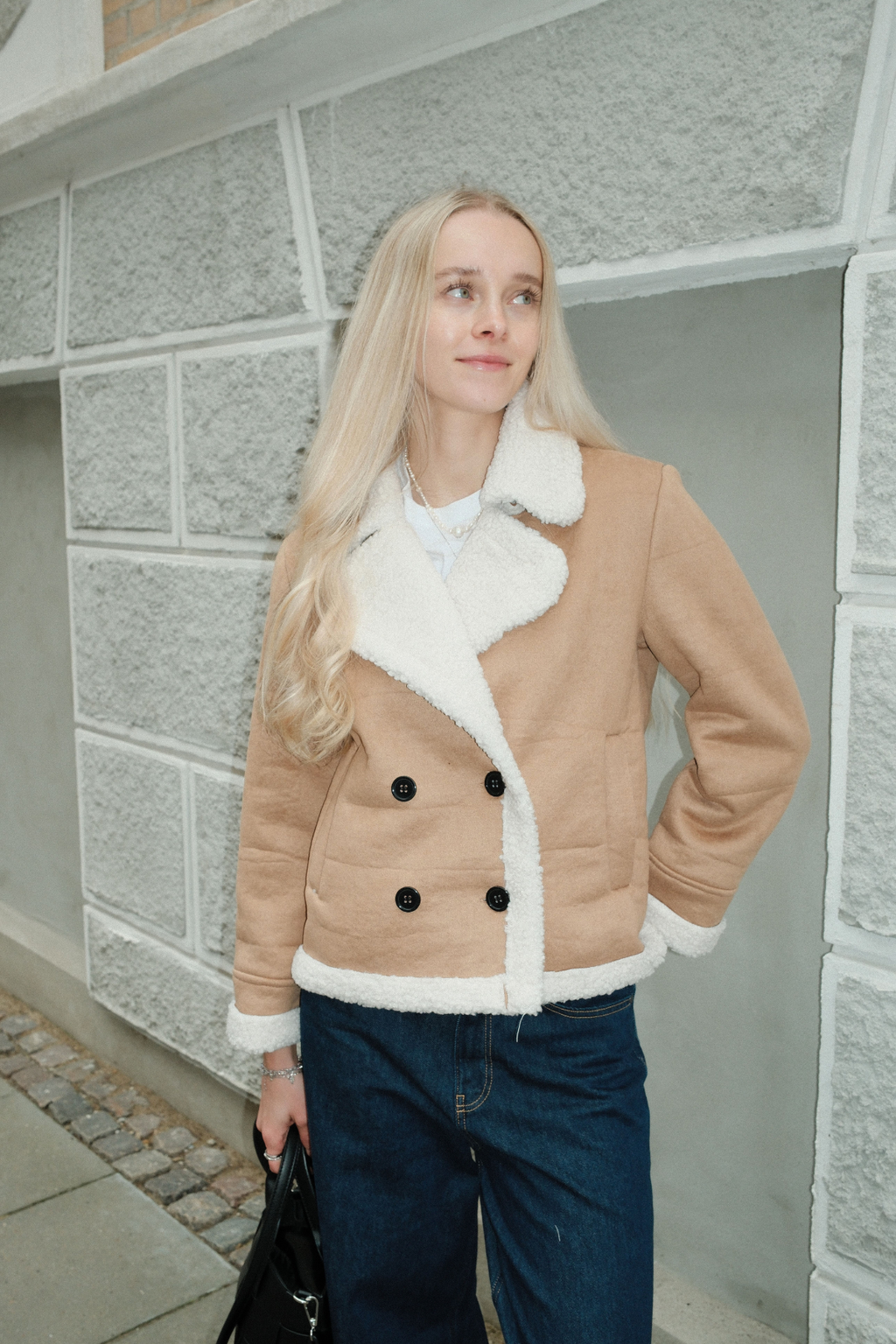 Shearling Kort Frakke - Beige
