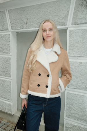 Shearling Kort Frakke - Beige