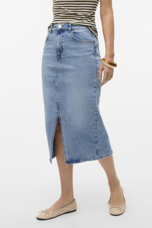 Natalie Midi Nederdel - Light Blue Denim