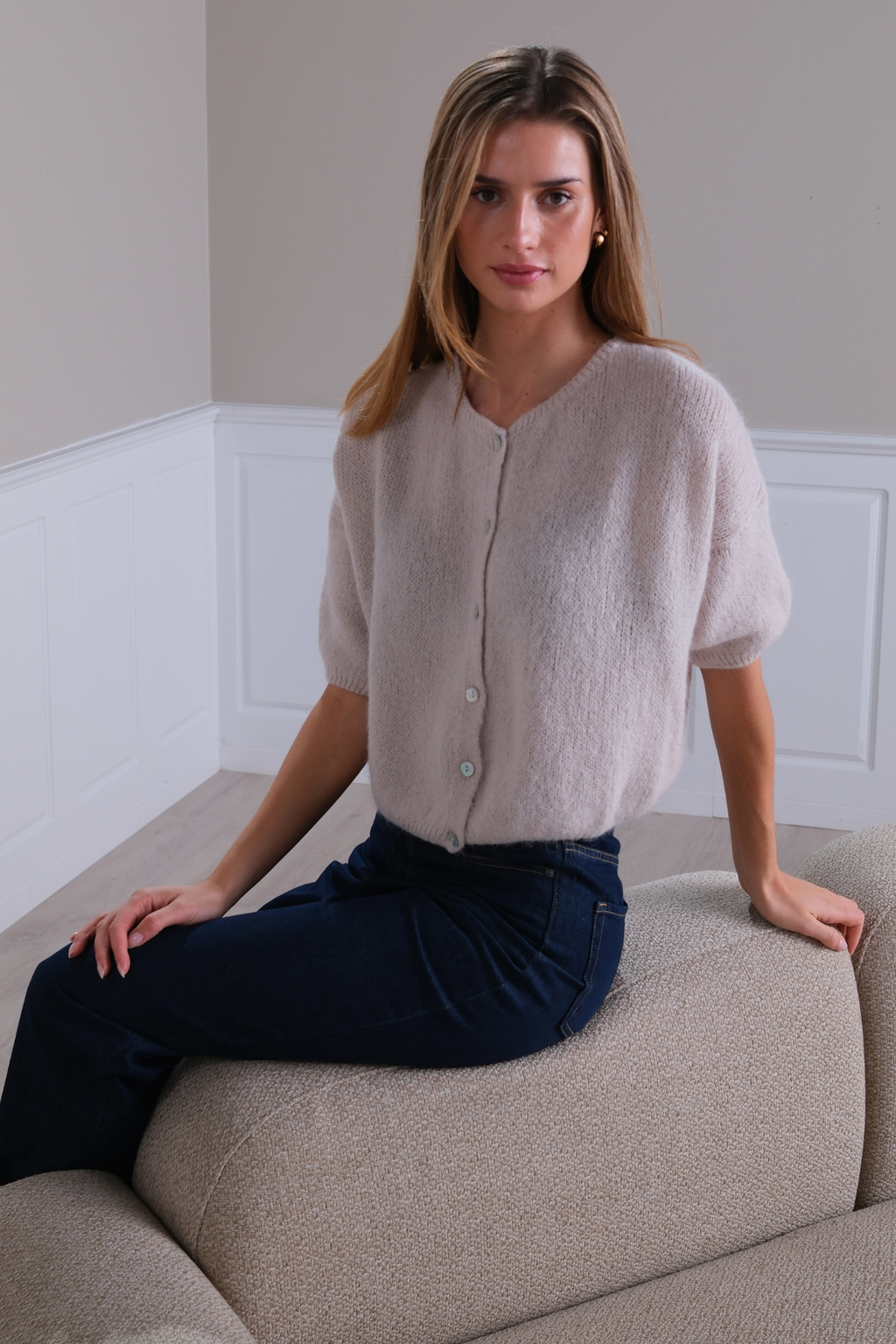 Mary Kortærmet Strik - Beige