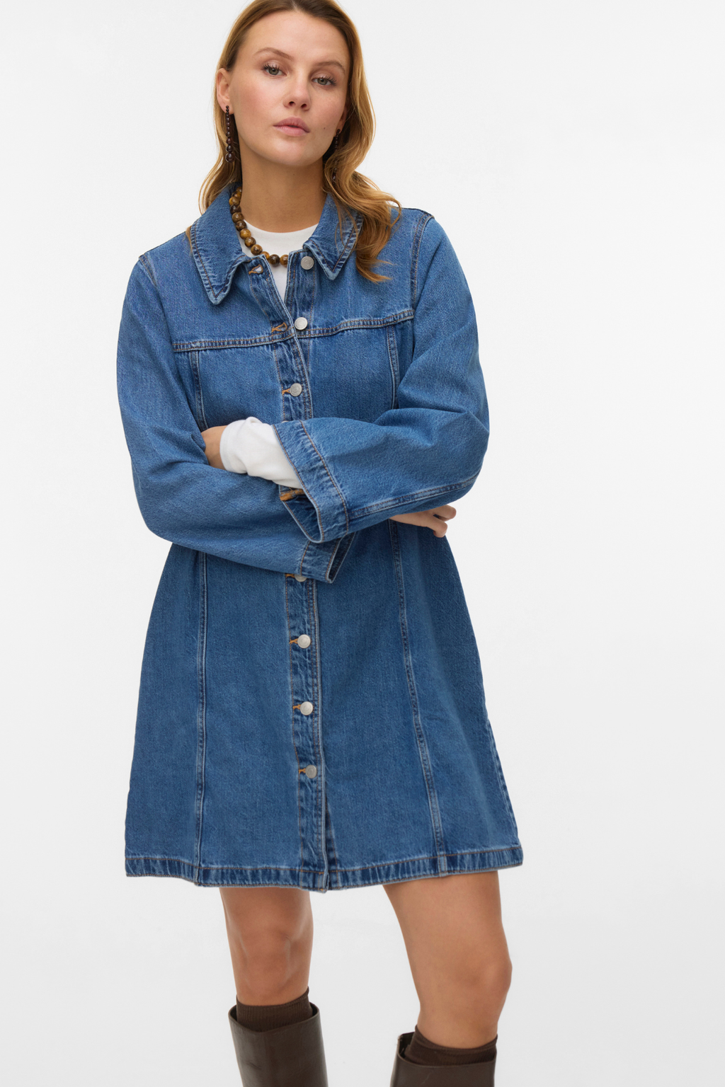 Findo Kort Denimkjole - Medium Blue Denim