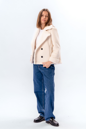 Shearling Kort Frakke - Chalk
