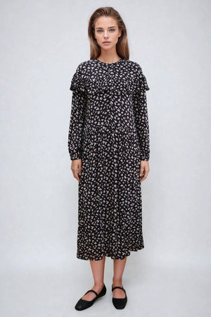 Amelia kjole - Sort blomstret