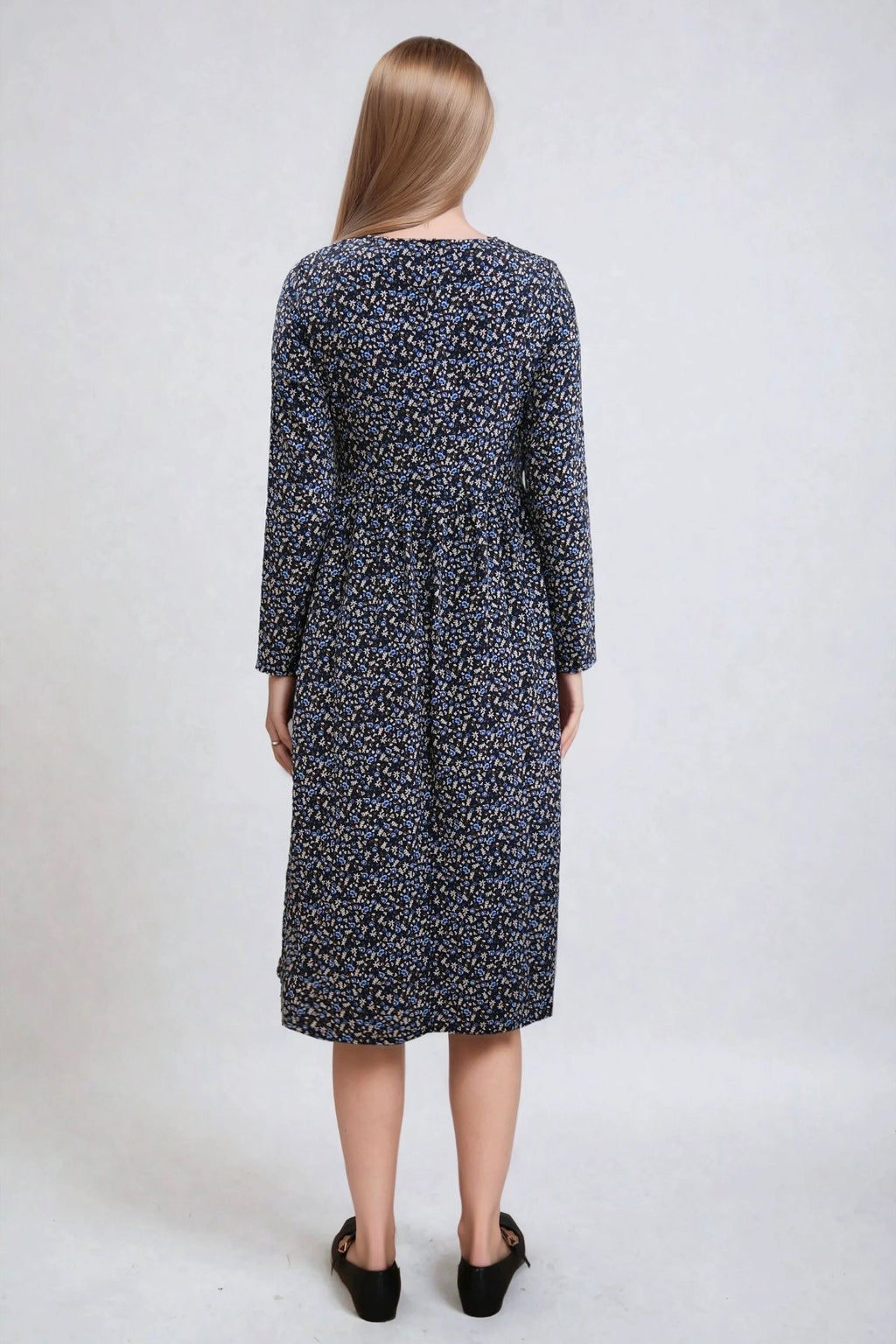 Nadia midi kjole - Sortblomstret