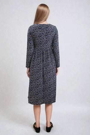 Nadia midi kjole - Sortblomstret