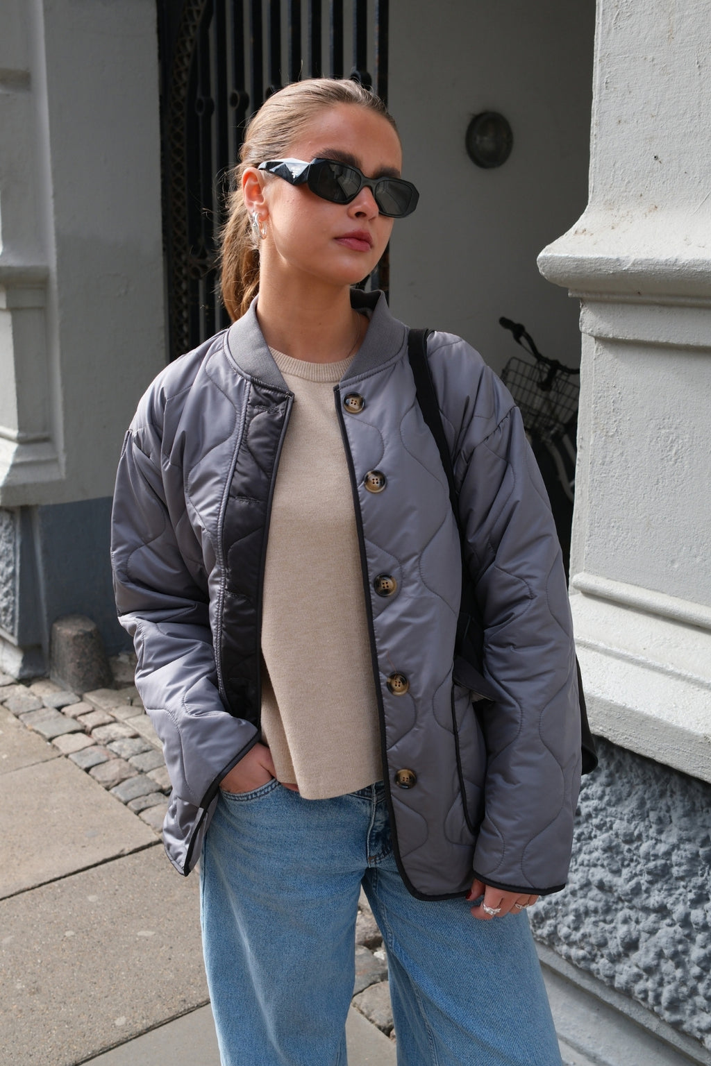 Quilted Block Jakke - Grå/Sort