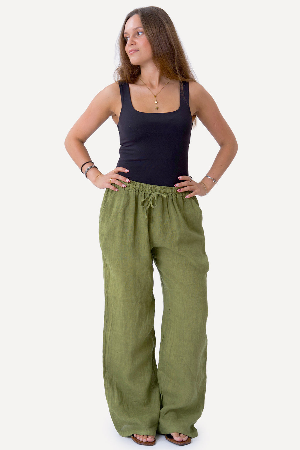 Astrid Hør Pants - Olive