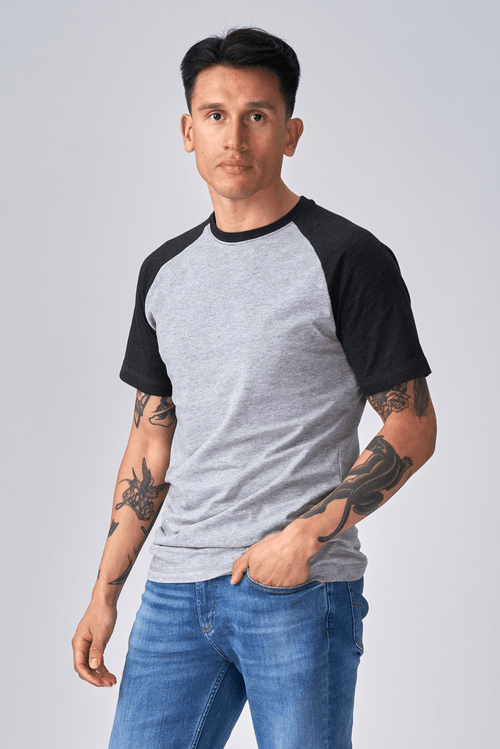Basic raglan T-shirt - Sort-Lyse Grå