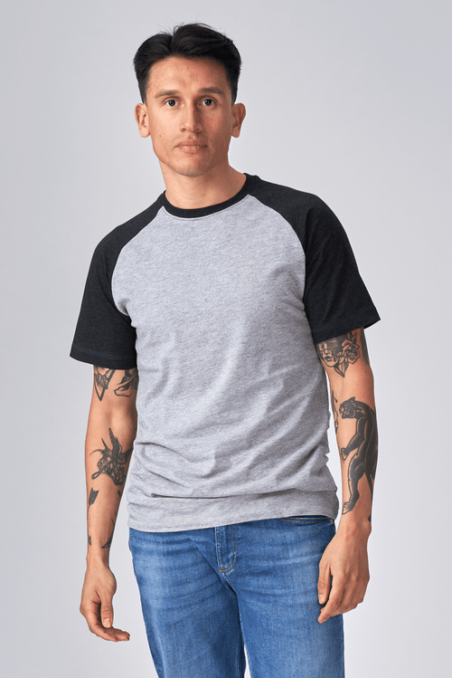 Basic raglan T-shirt - Sort-Lyse Grå