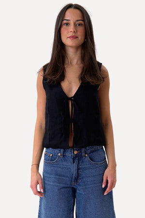 Hør Vest - Sort
