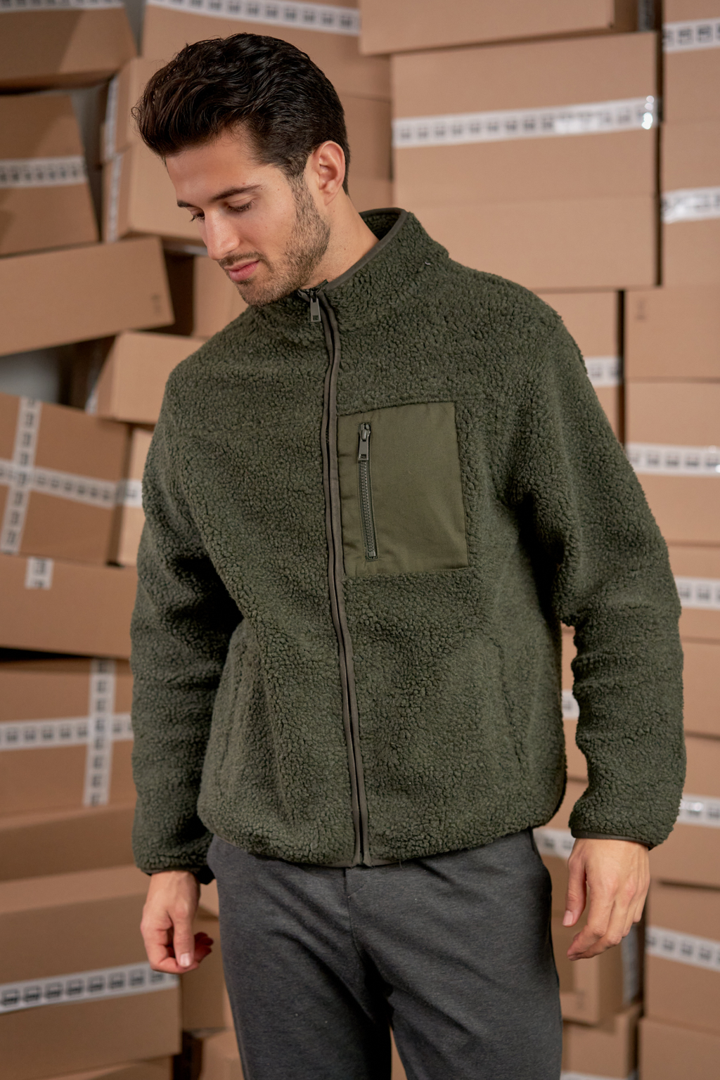 Fleece Jakke - Mørk Olive