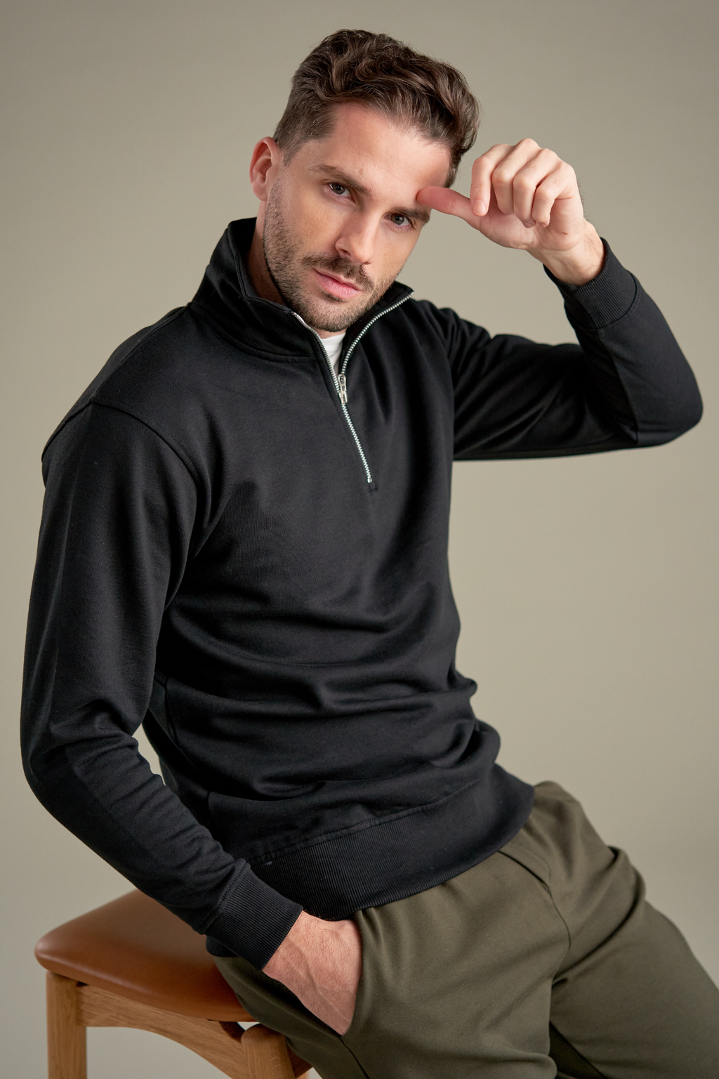 Sweatshirt Half Zip - Sort
