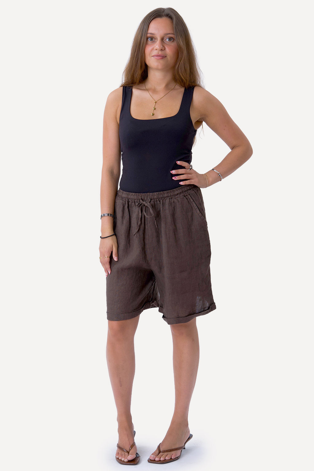Hør Shorts - Brun