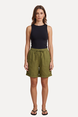 Hør Shorts - Olive