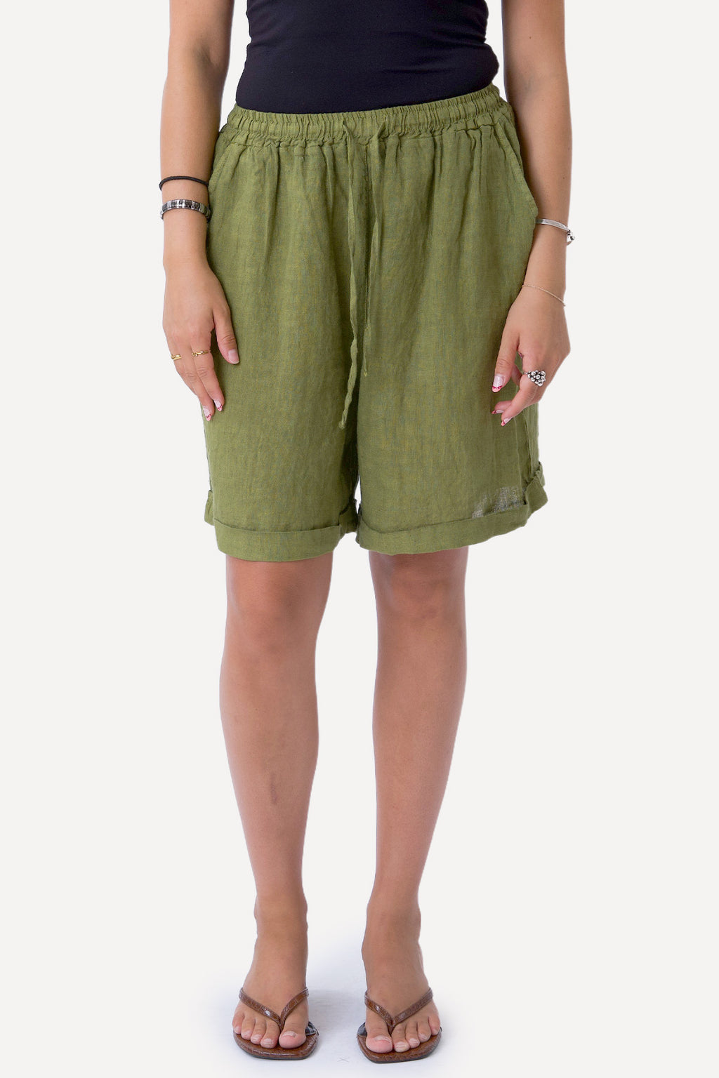 Hør Shorts - Olive