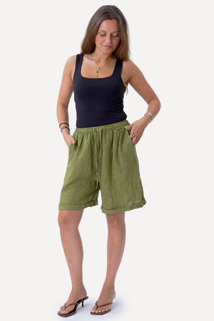 Hør Shorts - Olive