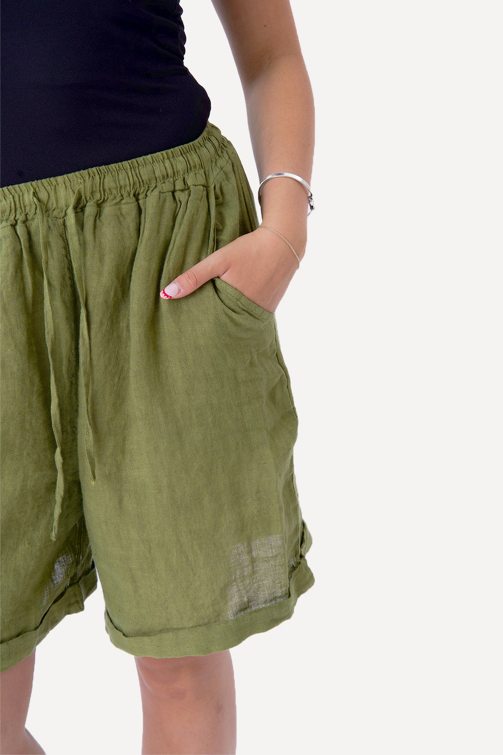 Hør Shorts - Olive