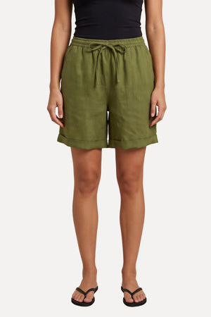 Hør Shorts - Olive