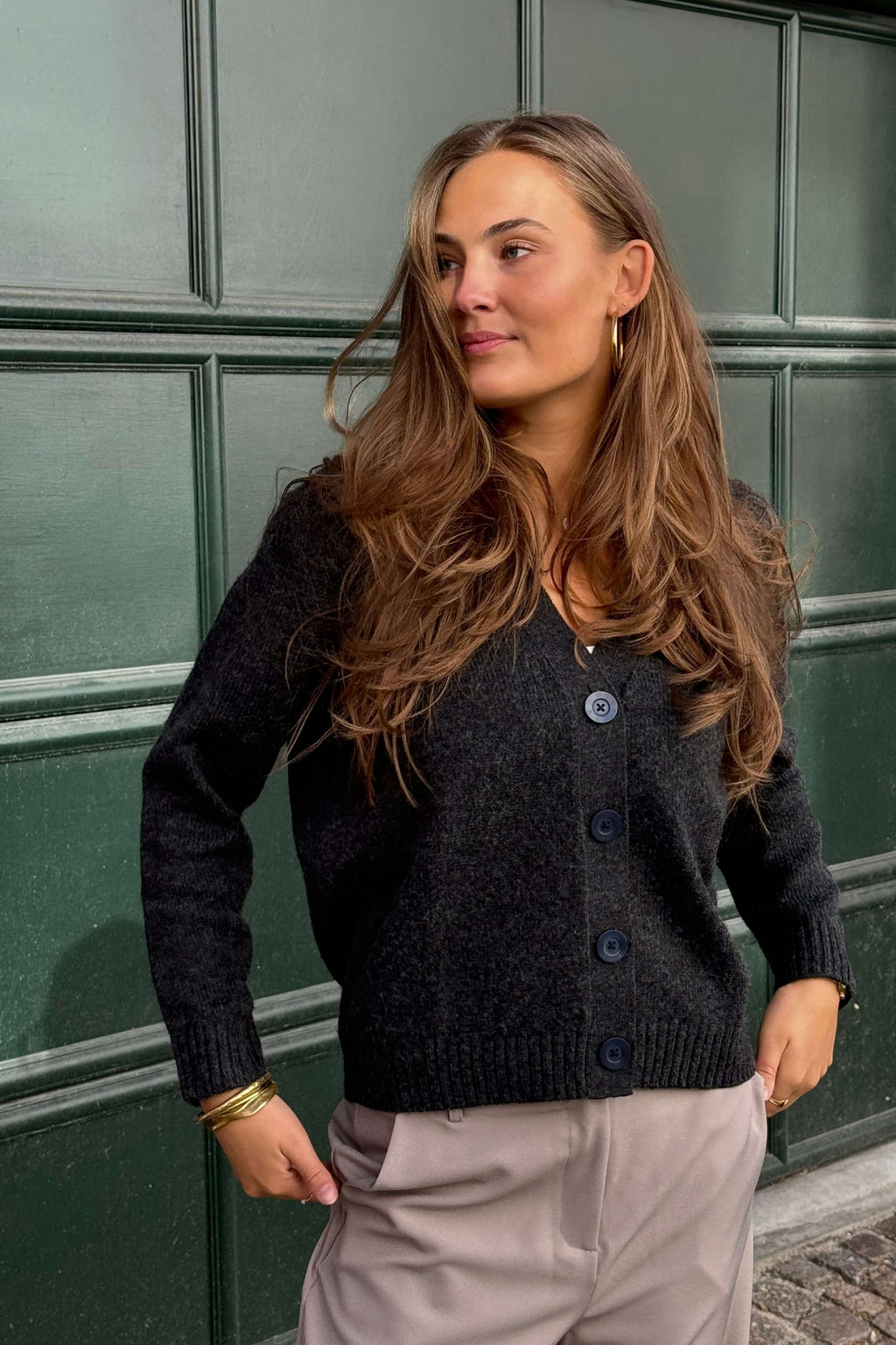 Strikket Cardigan - Mørkegrå Meleret