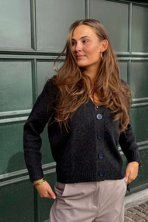 Strikket Cardigan - Mørkegrå Meleret