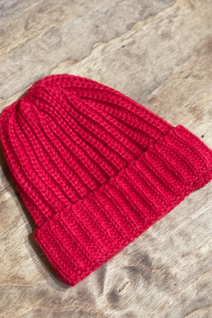 Ribbed Beanie - Vinrød