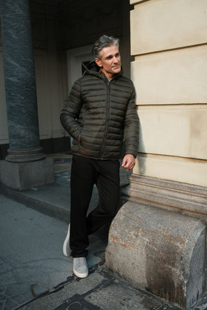 Hooded Let Puffer Jakke - Oliven