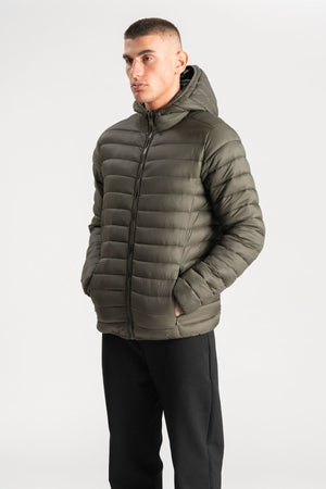 Hooded Let Puffer Jakke - Oliven