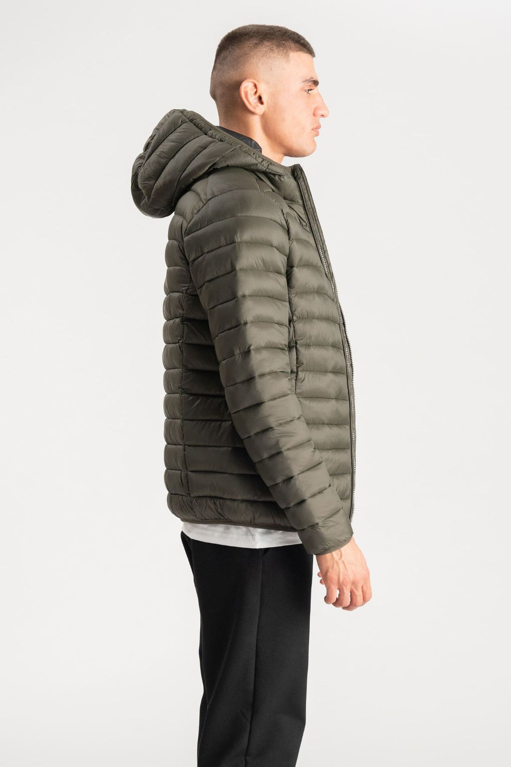 Hooded Let Puffer Jakke - Oliven