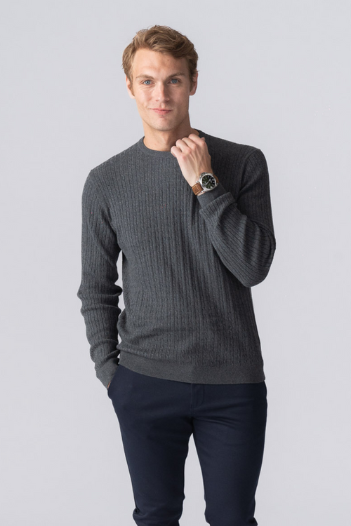 Pullover Kabel Strik - Charcoal Melange