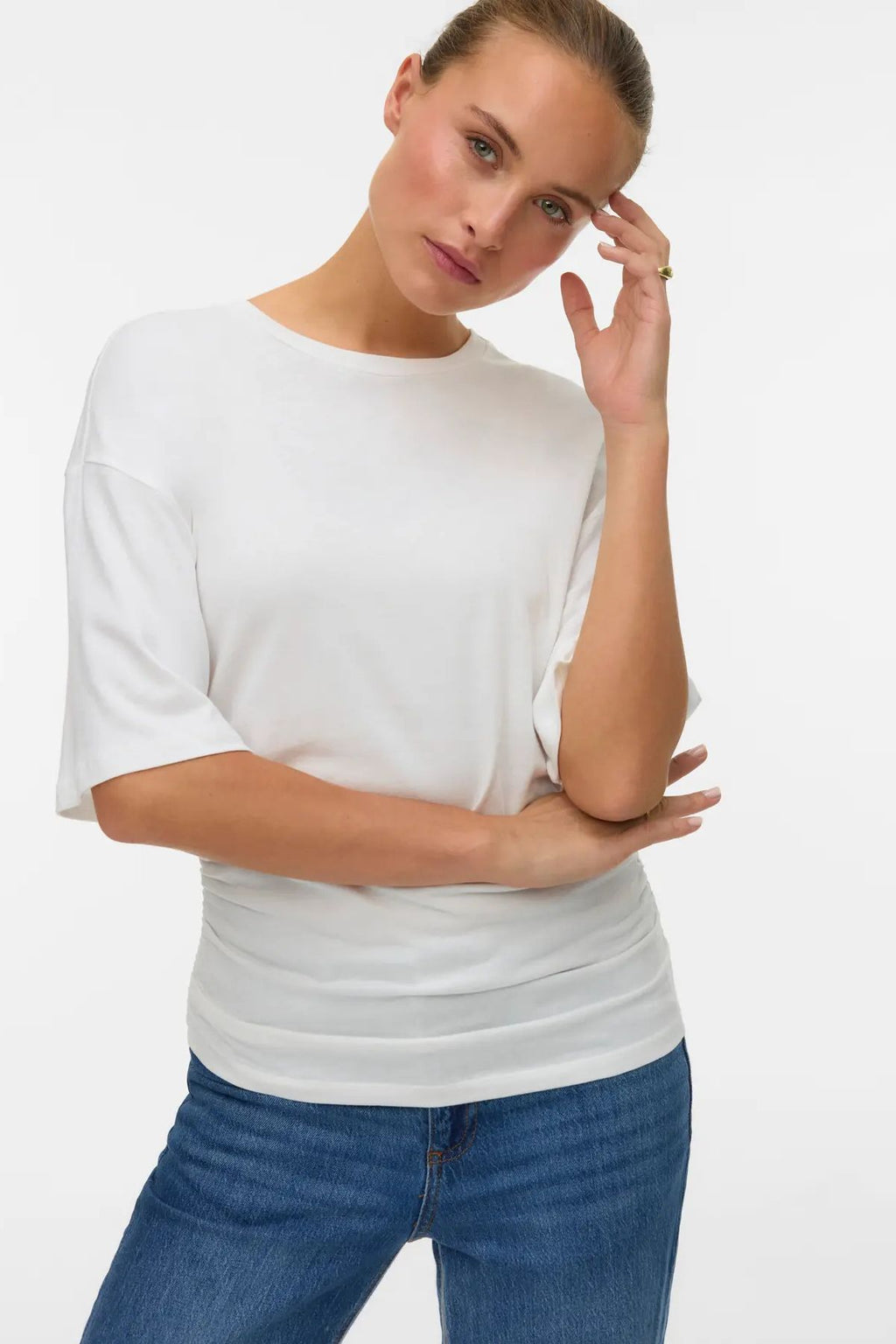 Navaro 2/4 O-Neck Top - Snow White