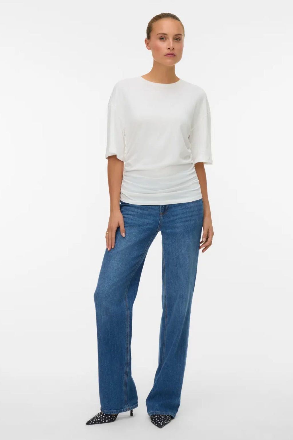 Navaro 2/4 O-Neck Top - Snow White
