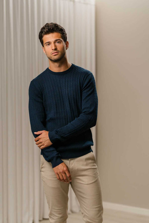 Pullover Kabel Strik - Navy