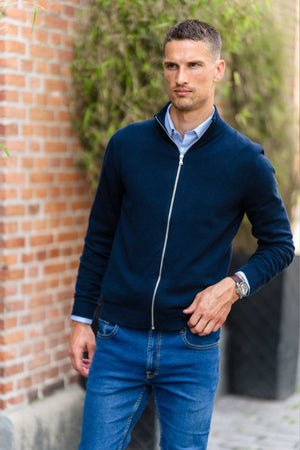 Pullover Zip Cardigan - Navy