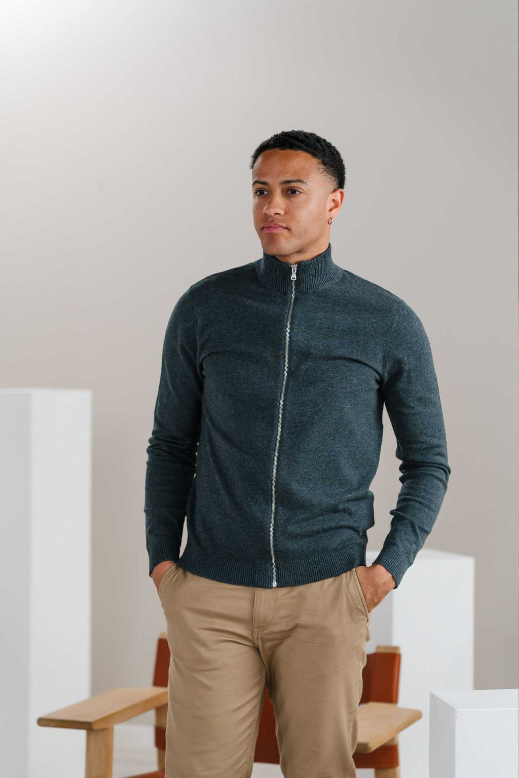 Pullover Zip Cardigan - Charcoal Melange