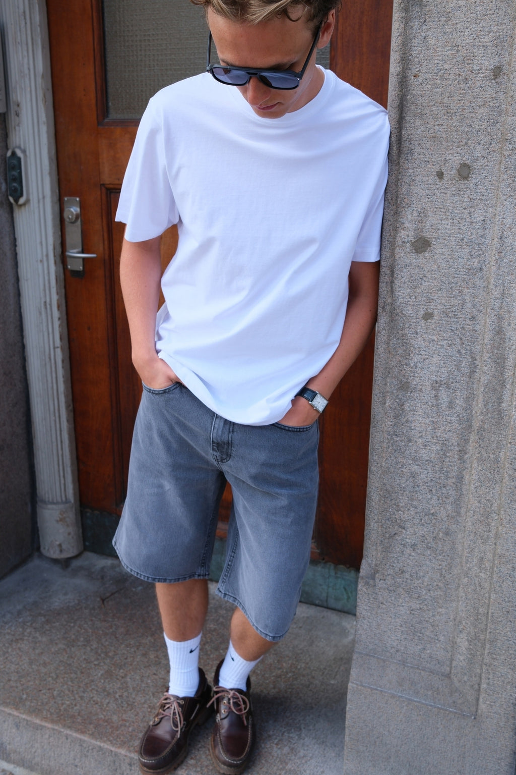 Denim Shorts Loose - Grå