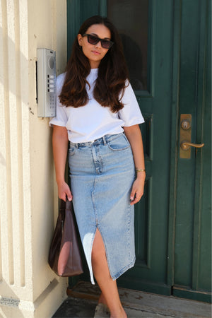 Natalie Midi Nederdel - Light Blue Denim