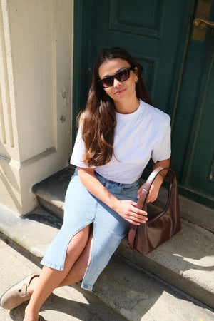 Natalie Midi Nederdel - Light Blue Denim