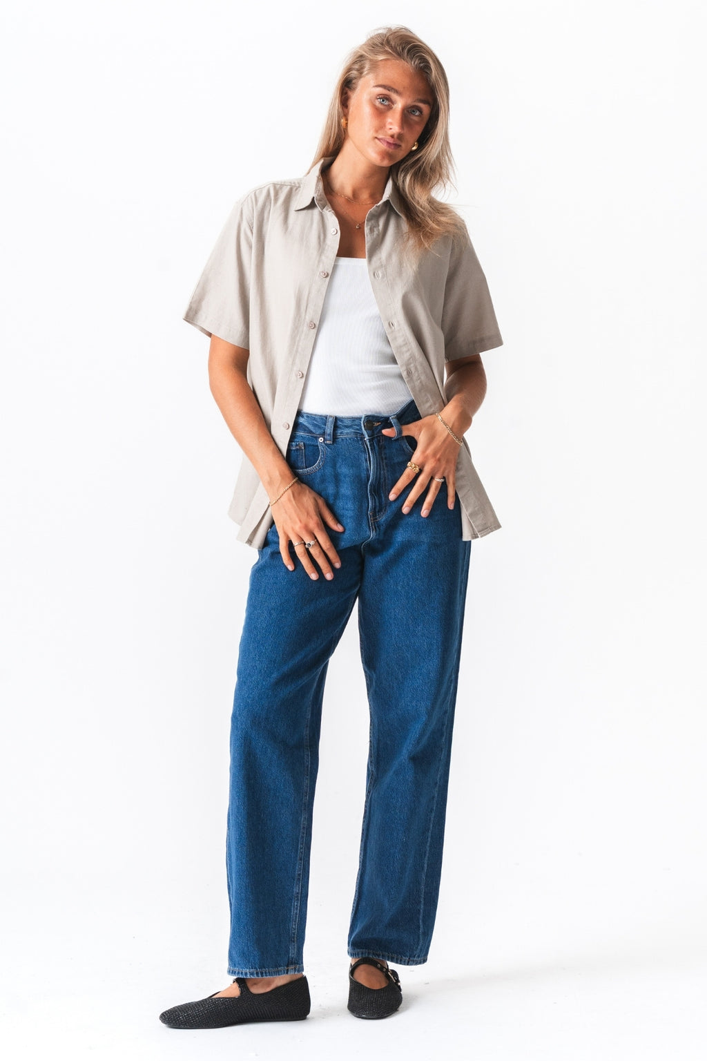 Kortærmet Hørskjorte - Sand