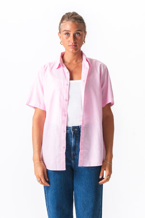 Kortærmet Hørskjorte - Lyserød