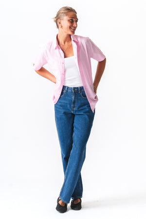 Kortærmet Hørskjorte - Lyserød