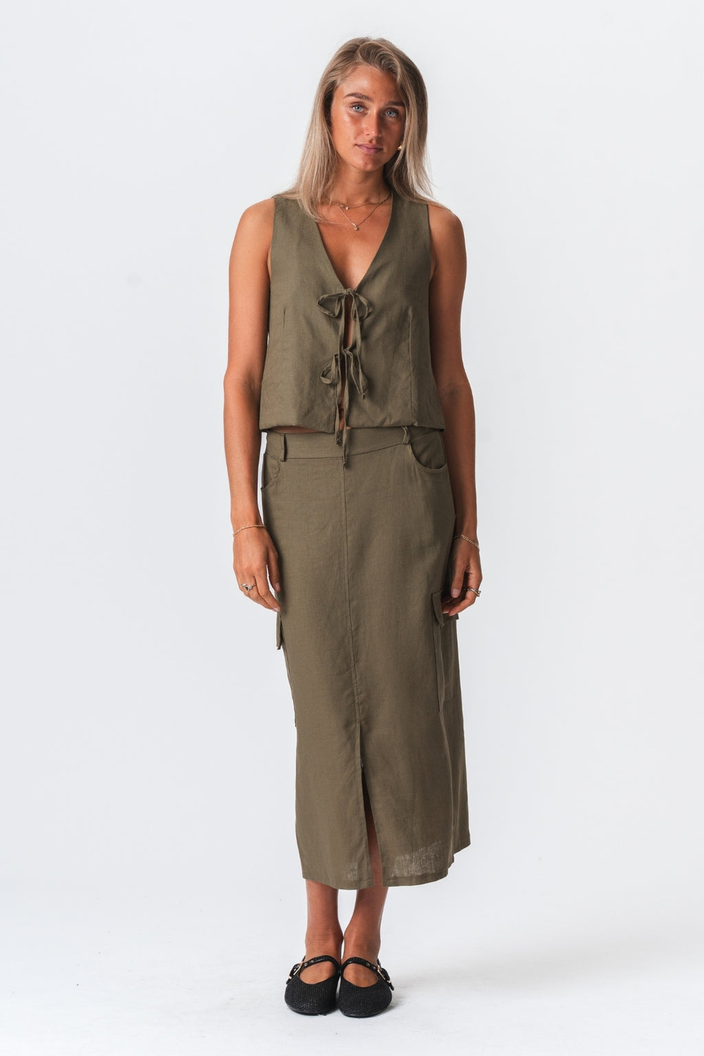 Hør Nederdel - Grøn