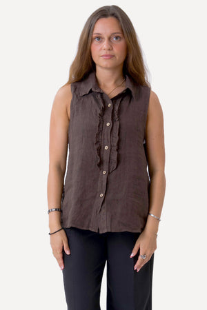 Mio Hør Top - Brun