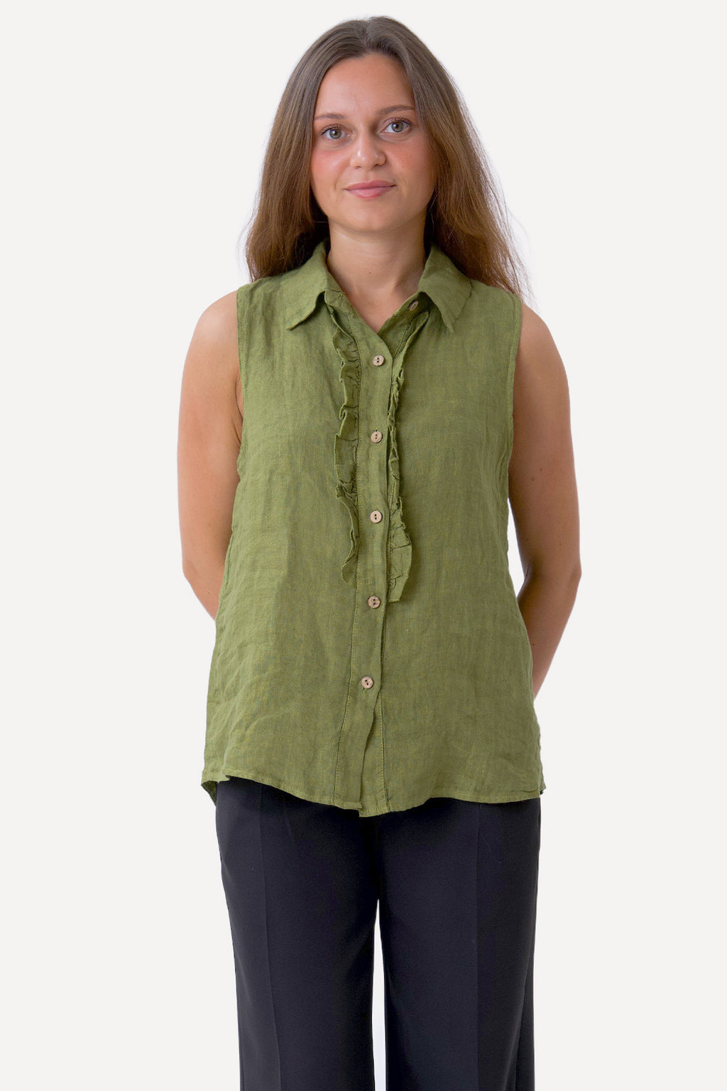 Mio Hør Top - Olive