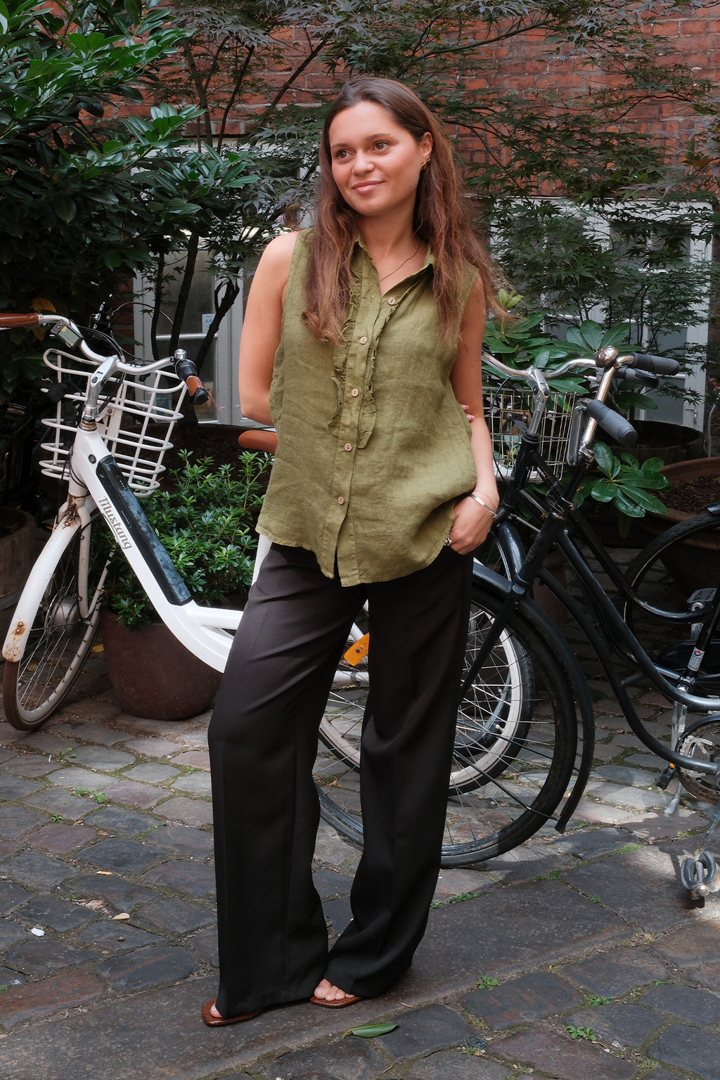 Mio Hør Top - Olive